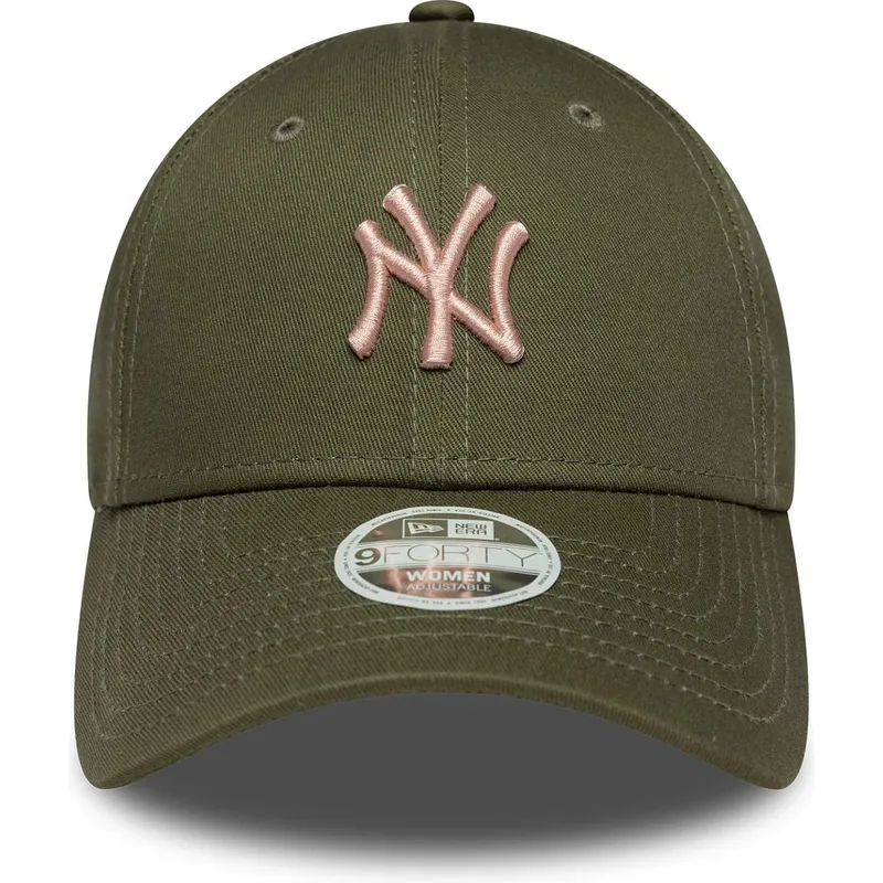 new-era-curved-brim-women-pink-logo-9forty-league-essential-midi-new-york-yankees-mlb-green-adjustable-cap