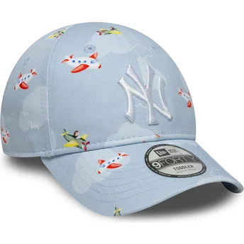 New Era Curved Brim Toddler 9FORTY Plane All Over Print New York Yankees MLB Light Blue Adjustable Cap