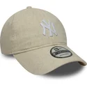 cap-zaobljena-beige-adjustable-strap-9twenty-linen-new-york-yankees-mlb-new-era