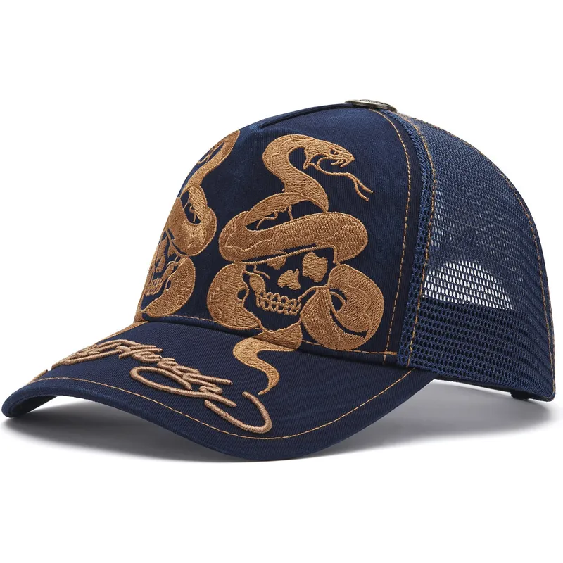 kapa-zaobljena-mornarsko-plava-snapback-skull-and-snakes-graphic-ed-hardy