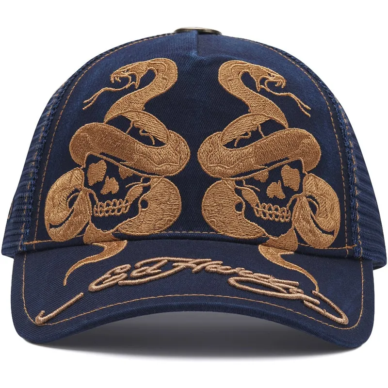 kapa-zaobljena-mornarsko-plava-snapback-skull-and-snakes-graphic-ed-hardy