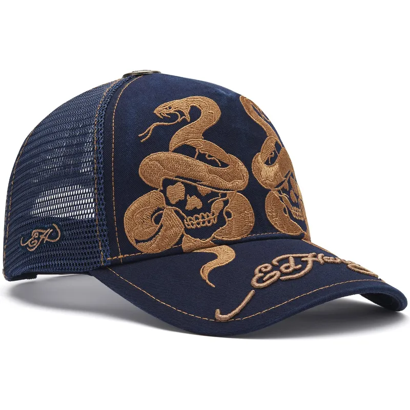 kapa-zaobljena-mornarsko-plava-snapback-skull-and-snakes-graphic-ed-hardy