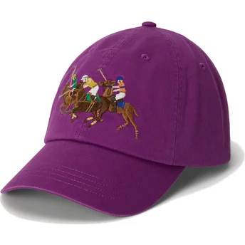 Kapa zaobljena ljubičasta podesiva traka Twill Triple Pony Polo Ralph Lauren