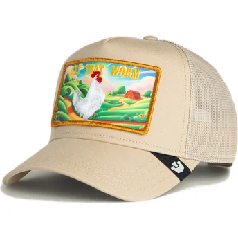 Goorin Bros. Rooster Get That Worm Greener Grass The Farm Beige Trucker Hat