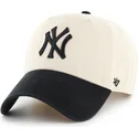 47-brand-curved-brim-clean-up-two-tone-no-loop-label-new-york-yankees-mlb-beige-and-black-adjustable-cap