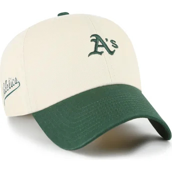 47 Brand Curved Brim Clean Up Base Runner Sure Shot Two Tone MLB Beige and Green Adjustable Cap