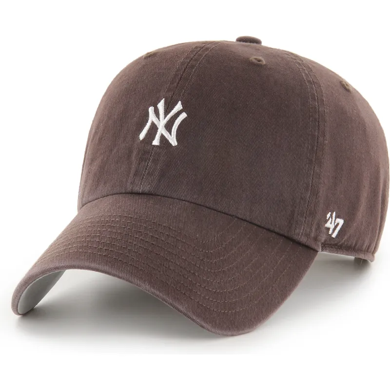 47-brand-curved-brim-clean-up-base-runner-mini-logo-new-york-yankees-mlb-brown-adjustable-cap