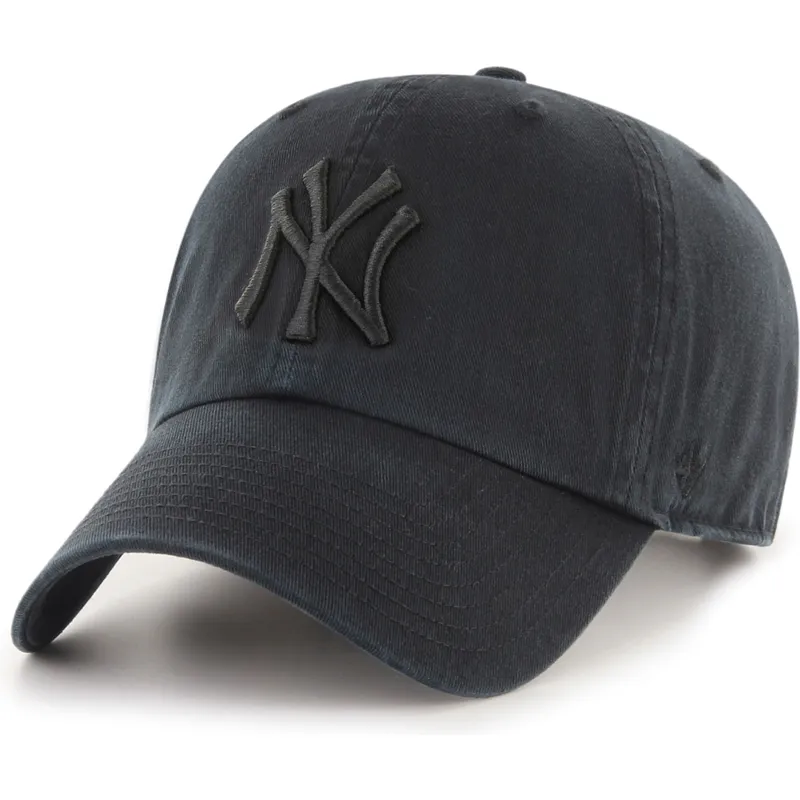 47-brand-curved-brim-black-logo-clean-up-new-york-yankees-mlb-black-adjustable-cap