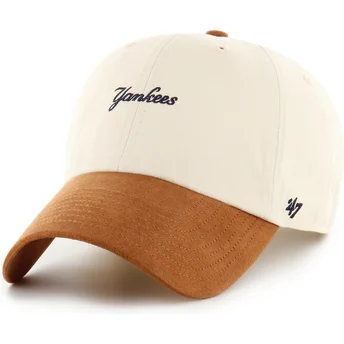 Cap zaobljena beige adjustable strap marrón Clean Up Mini Script Suede Visor New York Yankees MLB 47 Brand