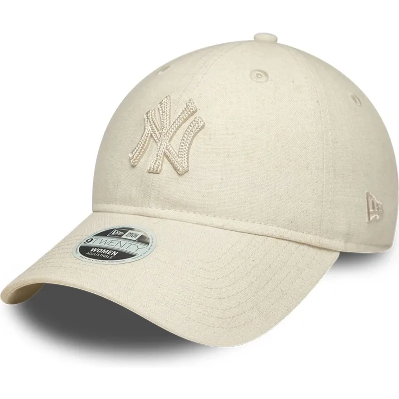 new-era-curved-brim-women-9twenty-midi-linen-new-york-yankees-mlb-beige-adjustable-cap-with-beige-logo