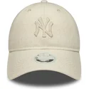 new-era-curved-brim-women-9twenty-midi-linen-new-york-yankees-mlb-beige-adjustable-cap-with-beige-logo