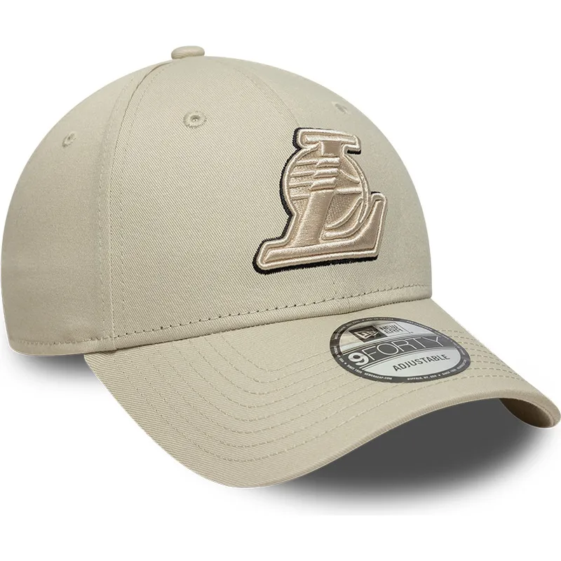 new-era-curved-brim-9forty-team-outline-los-angeles-lakers-nba-beige-adjustable-cap-with-beige-logo