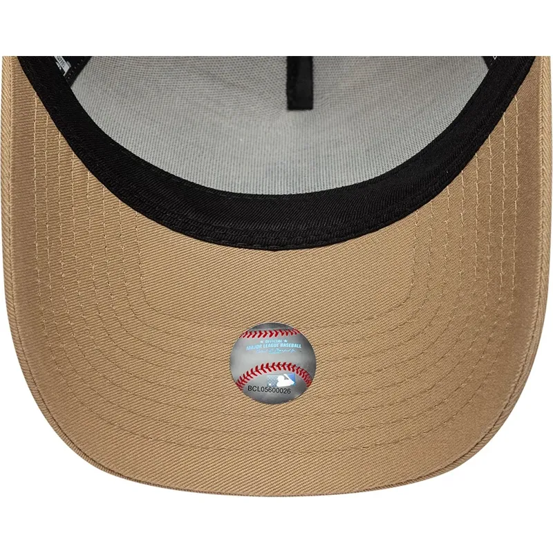 new-era-curved-brim-black-logo-e-frame-league-essential-los-angeles-dodgers-mlb-brown-snapback-cap