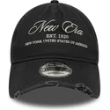 new-era-curved-brim-9twenty-wash-distress-a-frame-black-adjustable-cap