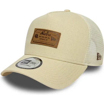 Kapa zaobljena bež snapback A Frame Denim Leather Patch New Era