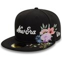 new-era-flat-brim-59fifty-floral-emb-black-fitted-cap