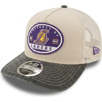Kapa zaobljena bež snapback 9FORTY M-Crown A Frame Fray Los Angeles Lakers NBA New Era