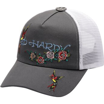 Kapa zaobljena siva snapback Floral Swallow Ed Hardy
