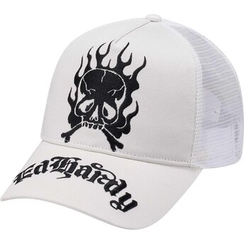 Kapa zaobljena bijela snapback Gothic Skull In Flames Ed Hardy