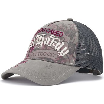 Kapa zaobljena siva snapback Floral Tattoo City Vintage Wash Ed Hardy