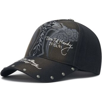 Kapa zaobljena crna podesiv Storming Rose Washed Ed Hardy