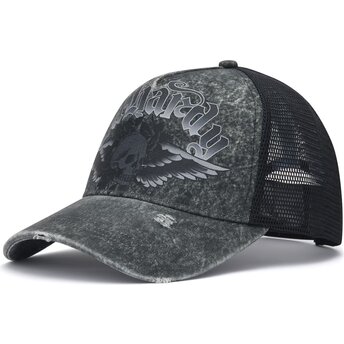 Kapa zaobljena siva snapback Flaming Gothic Skull Washed Ed Hardy