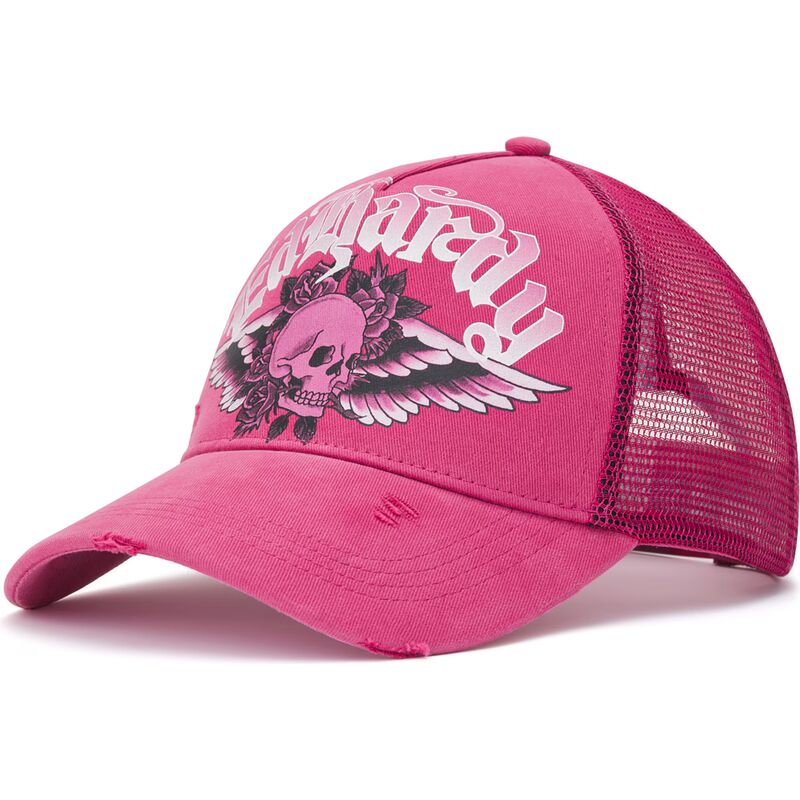 kapa-zaobljena-ruzicasta-snapback-flaming-gothic-skull-washed-ed-hardy