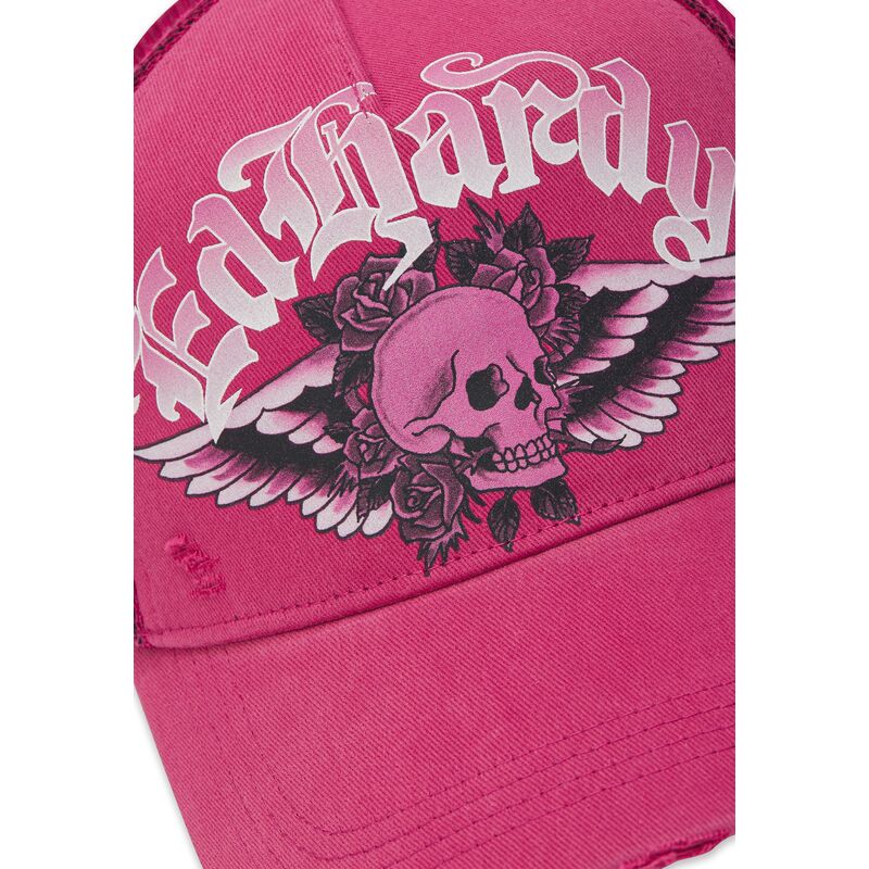 kapa-zaobljena-ruzicasta-snapback-flaming-gothic-skull-washed-ed-hardy
