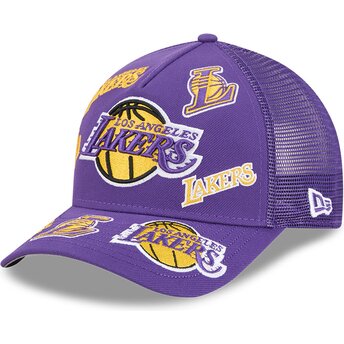 Kapa zaobljena ljubičasta snapback 9FORTY M-Crown A Frame All Over Los Angeles Lakers NBA New Era