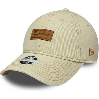 Kapa zaobljena bež podesiv 9TWENTY Denim New York Yankees MLB New Era
