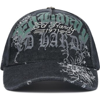 Kapa zaobljena crna podesiv Distressed Floral Gothic Ed Hardy