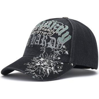 Kapa zaobljena crna podesiv Distressed Floral Gothic Ed Hardy