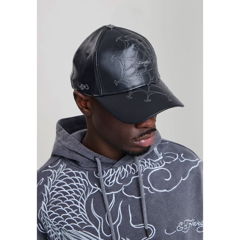 kapa-zaobljena-crna-podesiv-spiderweb-pu-leather-ed-hardy