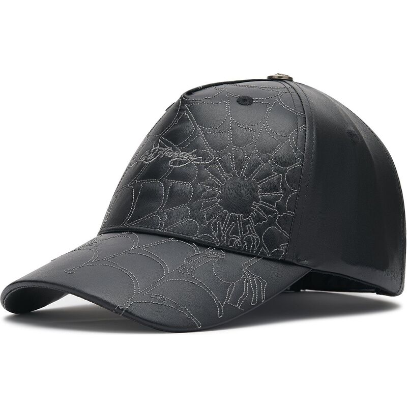 kapa-zaobljena-crna-podesiv-spiderweb-pu-leather-ed-hardy